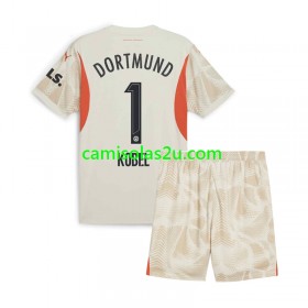Camisolas de futebol Borussia Dortmund Gregor Kobel 1 Guarda Redes Criança Equipamento Principal 2024/25 Manga Curta